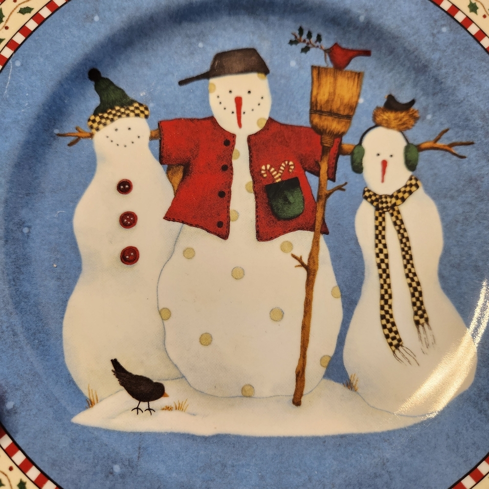 Debbie Mumm Snowman Salad Plates Set of 4 | Sakura 1998 Vintage Christmas - Picture 6 of 10